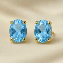 Elegant Aquamarine Gold-Plated Sterling Silver Stud Earrings | Handmade Exclusive Curación Holística Design - Curacíon Holística