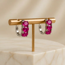 Handmade Ruby Rose Hoop Earrings Sterling Silver 925 | Statement Ruby Earrings Spanish Craftsmanship Curación Holística