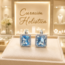 Handmade Sterling Silver Aquamarine Statement Earrings | Large Blue Halo Drop Earrings | Exclusive Curación Holistica Luxury Jewelry 5.7g