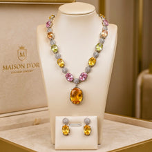 Handmade Sterling Silver Multi Gemstone Necklace Set – Citrine, Peridot, Rose Quartz & Morganite | Statement Healing Jewelry