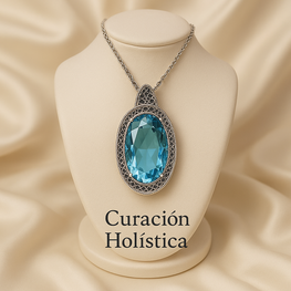 Close-up of handcrafted sterling silver aquamarine jewelry