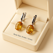 Handmade statement citrine drop earrings with 10x14mm oval stones