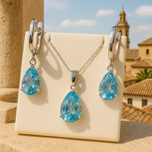Radiant Aquamarine Statement Jewelry Set | Handmade Boho Sterling Silver Pendant & Earrings | Exclusive Healing Jewelry by Curación Holística - Curacíon Holística