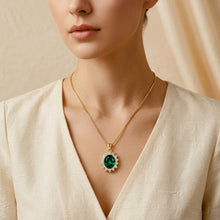Handmade Nano Emerald Statement Necklace – 18K Gold Plated 925 Sterling Silver Oval Halo Pendant | Exclusive Curación Holística Healing Jewelry (21mm)