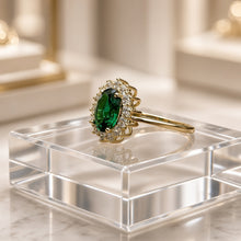 Timeless Halo Emerald Ring – Handmade Gold-Plated Sterling Silver with Nano Emerald & White Quartz | Boho Luxe Statement Jewelry by Curación Holística