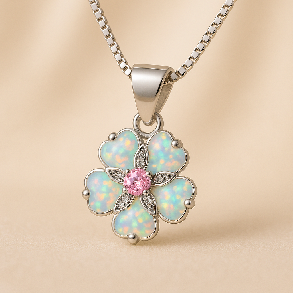 “Imagine a soft sunrise woven into a bloom of precious stones—each opal petal catching the first light of morning, while a tender rose quartz heart hums quietly at its center. With this necklace, you don’t just wear jewelry; you wear a promise of beauty, love, and renewal crafted by hand, and kissed by the spirit of Curación Holística.”