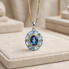 Exquisite Limited Edition Handmade Natural Aquamarine & London Blue Topaz Statement Necklace | Sterling Silver with Gold Accents | Hypoallergenic Spanish Craftsmanship