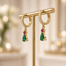 Exclusive Diopside & Ruby Rose Statement Huggie Earrings | 925 Sterling Silver 18K Gold Plated | Nickel-Free Limited Series | Handmade in Spain by Curación Holística