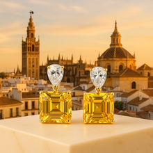 Shine Bright with Citrine & Quartz Drop Earrings – Gold-Plated Sterling Silver Boho Statement Jewelry - Curacíon Holística