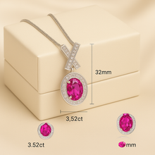 Ruby rose and white quartz necklace on cream luxury box with gemstone measurements