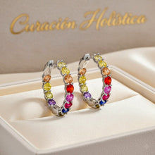 Pendientes de aro Rainbow Chakra Bliss – Pendientes artesanales españoles de plata de ley con múltiples gemas y energía curativa holística