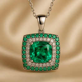 Close-up showcasing gemstone clarity and silver details