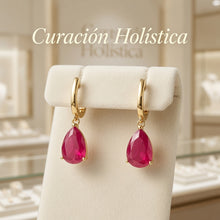 Pendientes hechos a mano Ruby Rose en forma de lágrima bañados en oro de 18K de plata de ley 925 | Edición Limitada Curación Holística | Artesanía Española