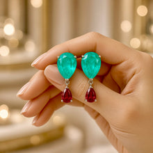 Exclusive Statement Paraiba Tourmaline & Ruby Rose Drop Earrings | Handmade Limited Series | Nickel-Free 925 Sterling Silver | Curación Holística Spanish Craftsmanship