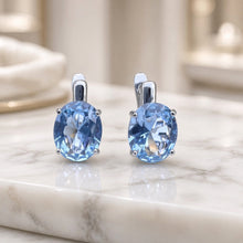 Exquisite Handmade Aquamarine Statement Earrings | 8×10mm Oval Sterling Silver, Hypoallergenic | Limited Edition Spanish Craftsmanship