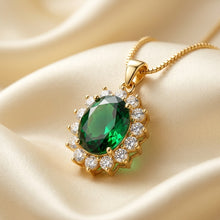 Handmade Nano Emerald Statement Necklace – 18K Gold Plated 925 Sterling Silver Oval Halo Pendant | Exclusive Curación Holística Healing Jewelry (21mm)