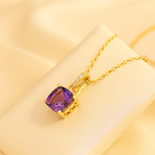 Elegant cushion-cut amethyst necklace with gold finish chain