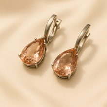 Sterling silver Morganite earrings close-up
