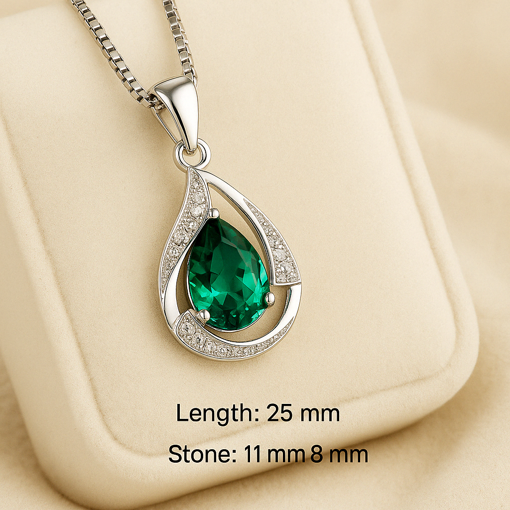 Eternal Grace | Teardrop Emerald Statement Necklace in Sterling Silver