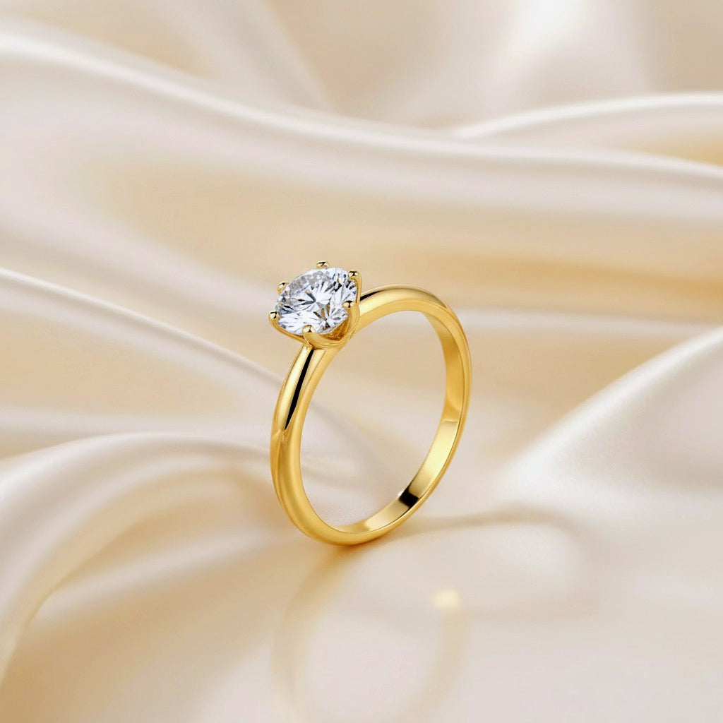 Luxury Curación Holística 18K Gold Plated Moissanite Solitaire Ring