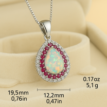 Elegant white Opal & Ruby Halo Necklace in Sterling Silver | Curación Holística | Handmade Spiritual Statement Jewelry - Curacíon Holística