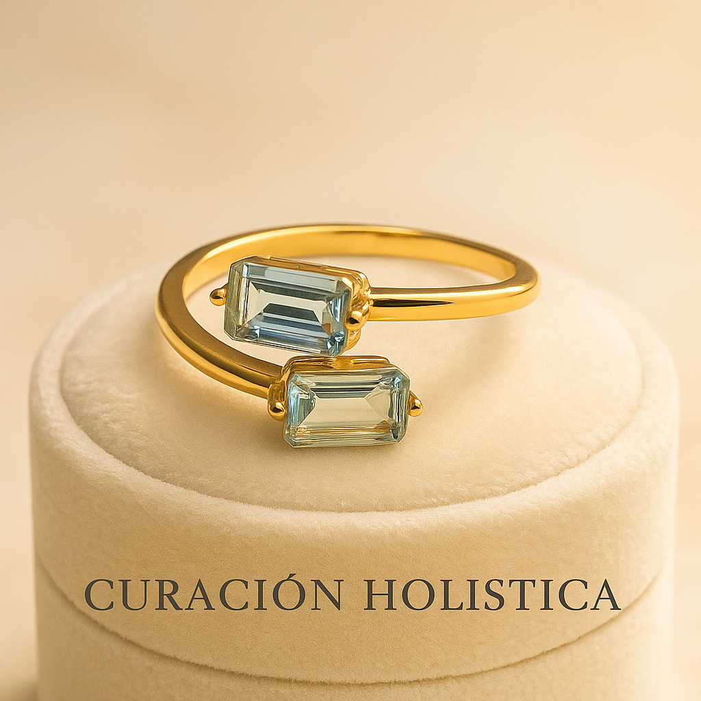 Celestial Calm: Natural Aquamarine Adjustable Ring in Gold-Plated Sterling Silver – Handmade Statement of Elegance & Healing”
