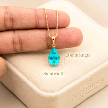 Collar de gota de turmalina paraiba hecho a mano | Plata de ley chapada en oro de 18 quilates | Colgante llamativo sin níquel | Artesanía española de curación holística