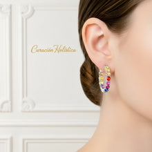 Pendientes de aro Rainbow Chakra Bliss – Pendientes artesanales españoles de plata de ley con múltiples gemas y energía curativa holística