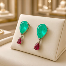 Exclusive Statement Paraiba Tourmaline & Ruby Rose Drop Earrings | Handmade Limited Series | Nickel-Free 925 Sterling Silver | Curación Holística Spanish Craftsmanship