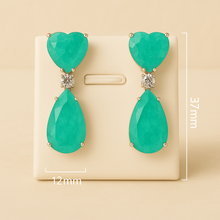 	Handmade Paraiba tourmaline earrings with heart and teardrop stones