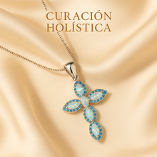 Handmade Sterling Silver Opal and Aquamarine Cross Necklace | Exclusive Statement Jewelry by Curación Holística - Curacíon Holística