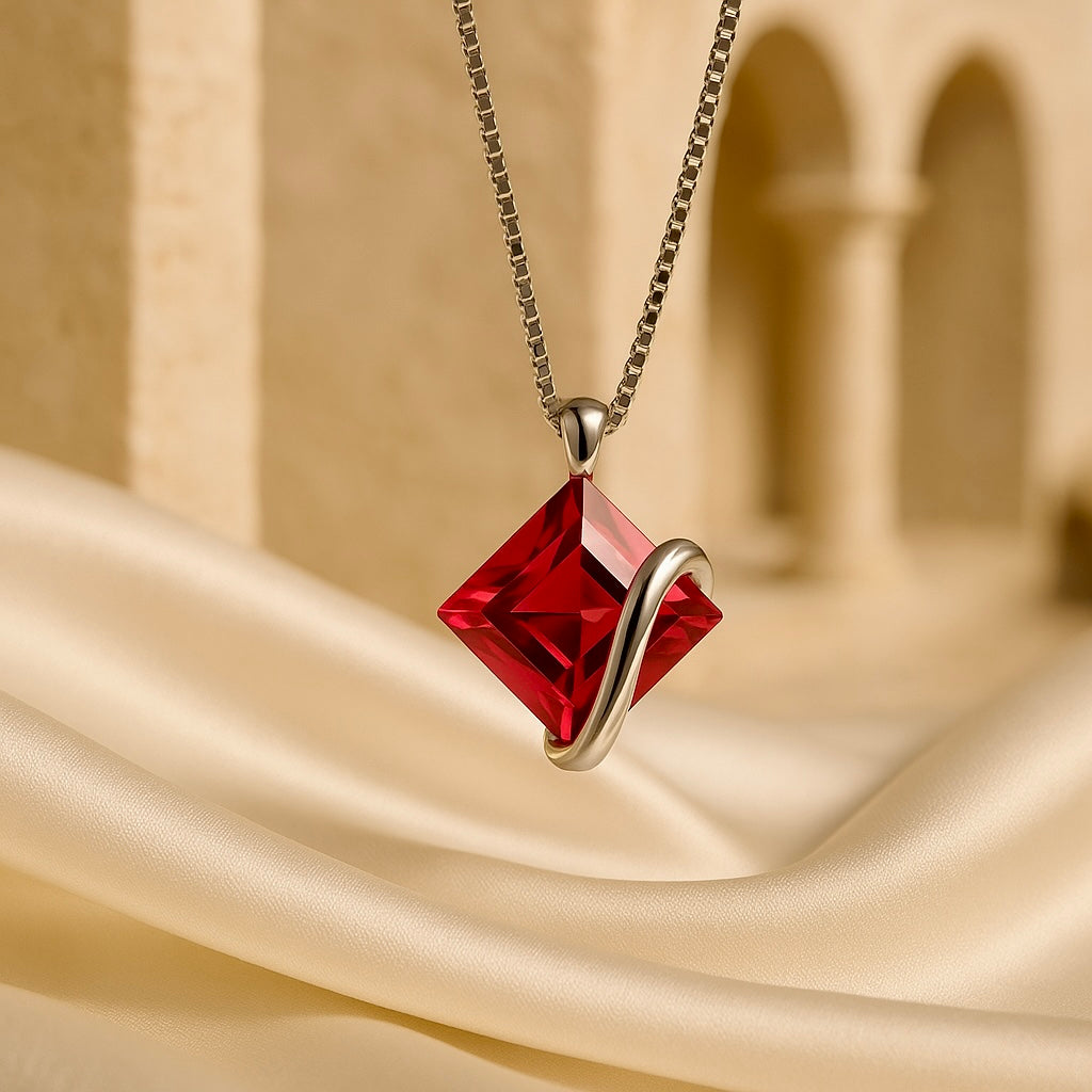 Ruby Rose Radiance Necklace – Minimalist Boho Charm in Sterling Silver | Curación Holística Exclusive | Energy-Infused Jewelry