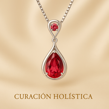 Sterling silver ruby necklace on creamy velvet Spanish background