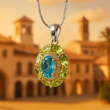 Handmade Peridot & Swiss Blue Topaz Necklace – 925 Sterling Silver Statement Pendant – Exclusive Healing Jewelry - Curacíon Holística