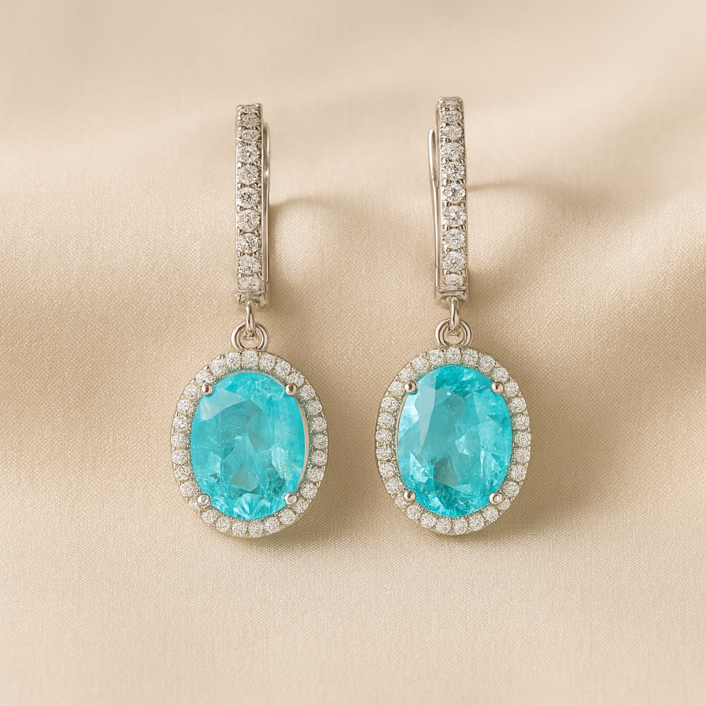 ✨ Paraíba Tourmaline & White Quartz Drop Earrings – Handmade Statement Jewelry in 925 Sterling Silver ✨