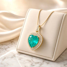 Collar Corazón de Turmalina Paraíba Hecho a Mano Exclusivo | Colgante llamativo de Plata de Ley Chapado en Oro de 20×20 mm | Serie Limitada Curación Holística