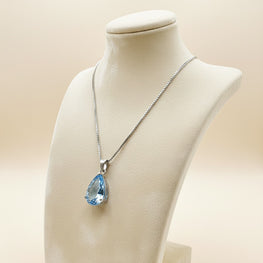 Aquamarine Sterling Silver Teardrop Necklace | Boho Statement Jewelry | Healing Crystal Pendant | Exclusive Modern Elegance | Free Shipping