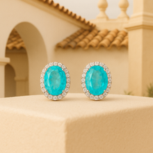 Handmade Statement Paraíba Tourmaline Earrings – Natural Oval-Cut Stones with Diamond Halo in Sterling Silver | Curación Holística Exclusive - Curacíon Holística