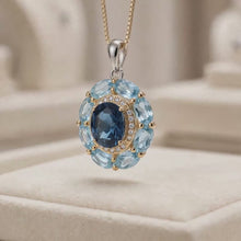 Exquisite Limited Edition Handmade Natural Aquamarine & London Blue Topaz Statement Necklace | Sterling Silver with Gold Accents | Hypoallergenic Spanish Craftsmanship