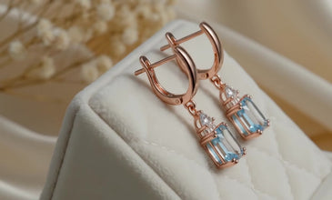 Curacion Holistica Natural Aquamarine Drop Earrings Rose Gold Plated Sterling Silver Handmade Luxury Hoops 7x5mm Gem