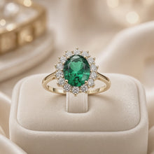 Timeless Halo Emerald Ring – Handmade Gold-Plated Sterling Silver with Nano Emerald & White Quartz | Boho Luxe Statement Jewelry by Curación Holística
