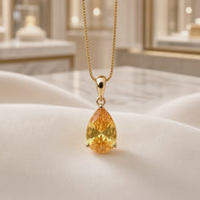 Collar Exclusivo Hecho a Mano con Citrino en Forma de Lágrima – Plata de Ley Bañada en Oro de 18K (Sin Níquel) Colgante Llamativo | Edición Limitada por Curación Holística
