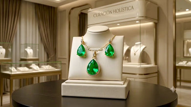 Juego de Collar y Pendientes de Lágrima Nano Esmeralda | Plata de Ley Chapada en Oro de 18k Hecho a Mano | Serie Lágrima Edición Limitada Curación Holística