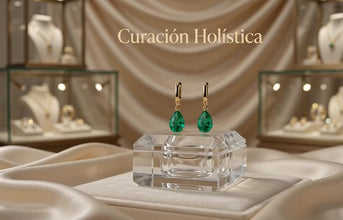Parure Collier et Boucles d'Oreilles de Luxe Goutte d'Émeraude Nano – Bijoux Espagnols Faits Main en Édition Limitée en Argent Sterling Plaqué Or 18K sans Nickel par Curación Holística
