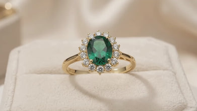 Timeless Halo Emerald Ring – Handmade Gold-Plated Sterling Silver with Nano Emerald & White Quartz | Boho Luxe Statement Jewelry by Curación Holística