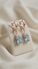 Curacion Holistica Natural Aquamarine Drop Earrings Rose Gold Plated Sterling Silver Handmade Luxury Hoops 7x5mm Gem