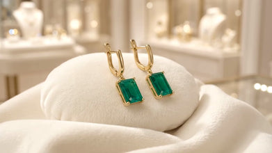 Handmade Nano Emerald Statement Earrings | 8x10mm Emerald Cut | 18K Gold Plated Sterling Silver | Hypoallergenic Limited Edition Spanish Craftsmanship