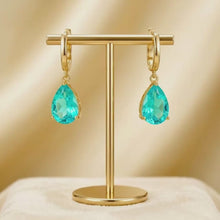 Pendientes de gota de turmalina Paraiba exclusivos de edición limitada • Plata de ley bañada en oro de 18K • Artesanía española hecha a mano por Curación Holística
