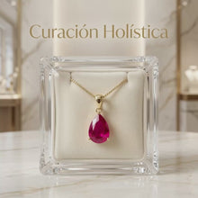 Ruby Rose Teardrop Necklace - Handmade 18K Gold Plated Sterling Silver | Exclusive Limited Edition Curación Holistica Spanish Statement Jewelry | Ruby Pendant for Women