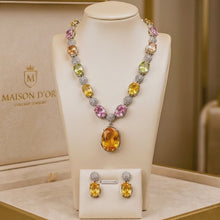 Handmade Sterling Silver Multi Gemstone Necklace Set – Citrine, Peridot, Rose Quartz & Morganite | Statement Healing Jewelry